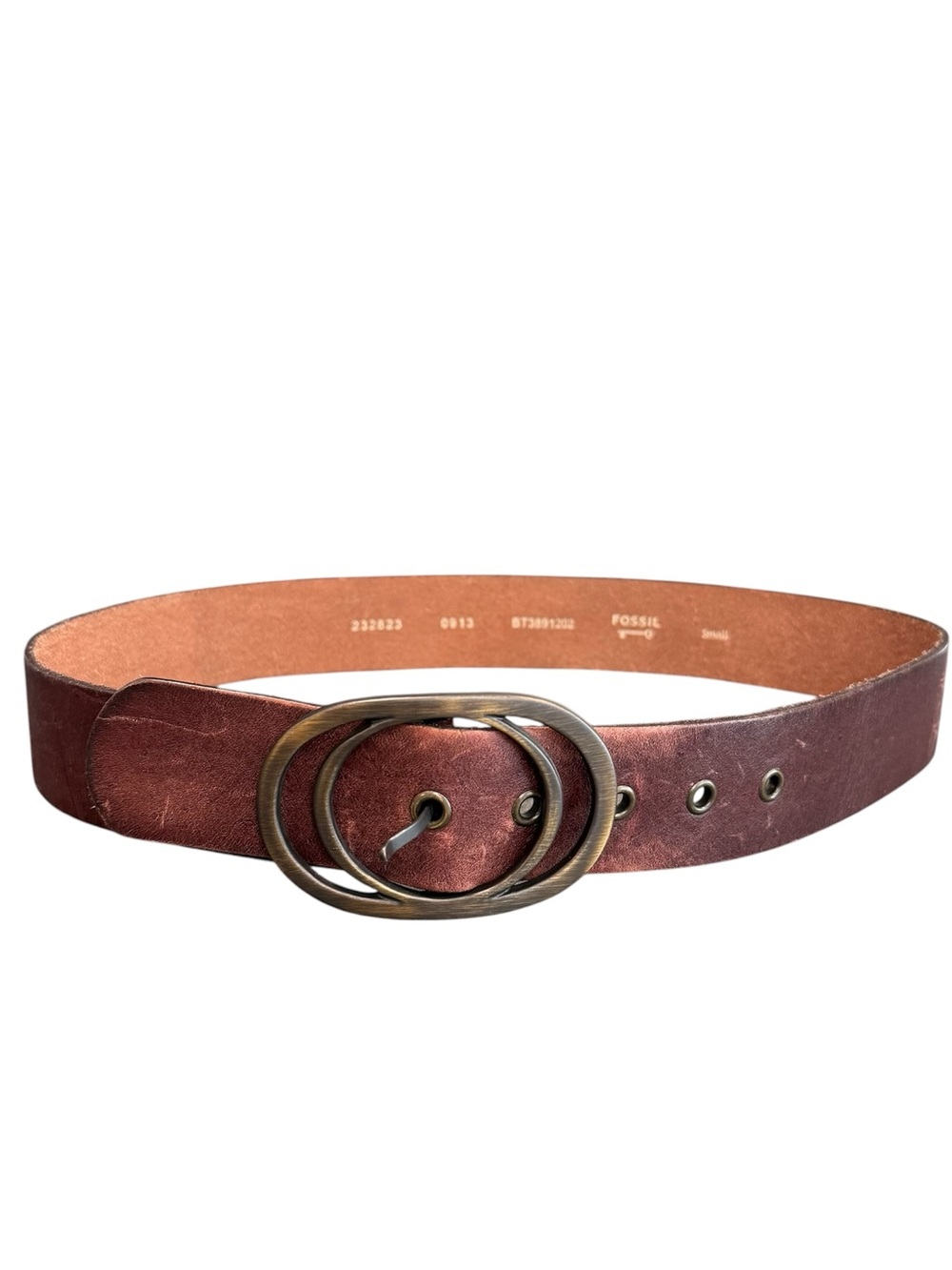 Fossil women’s size small brown leather belt 0913 BT381202 double O buckle